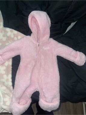 Nike Pink Sherpa Hooded Footed One-Piece